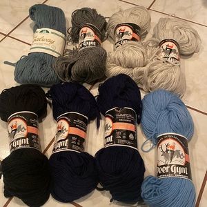 NWT & Vintage 7 Peer Gynt 100 grams various colors, & 1 Galway 100g Wool Yarn